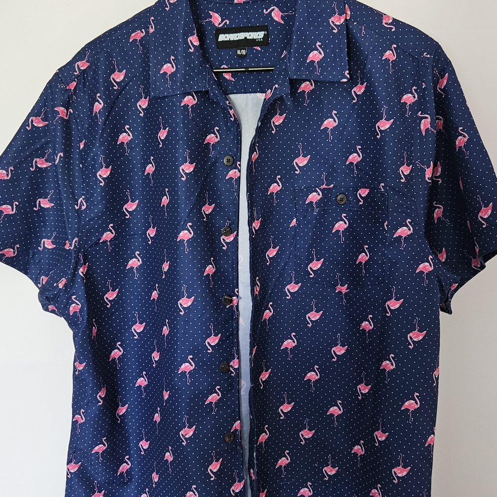 Blue Pink Flamingo Casual Button Down Shirt
